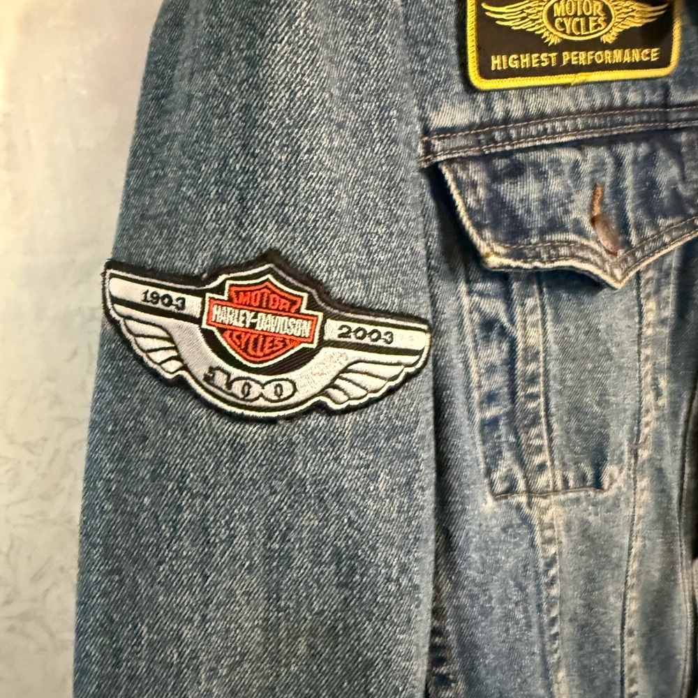 Rare Vintage STONY RIVER Harley Davidson Custom Patches Denim Jacket 80s XL - Picture 2 of 12